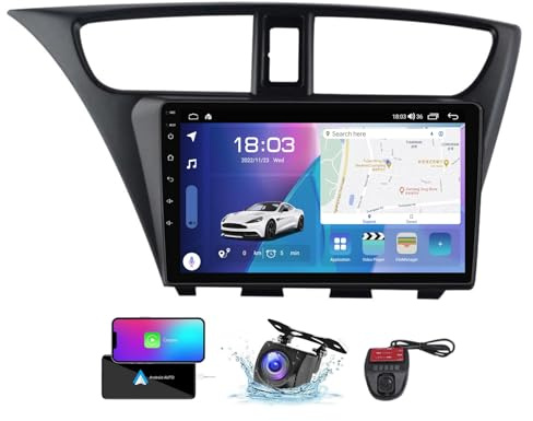 ZZPHKK Android 13 Car Radio mit GPS-Navigationssystem für Honda Civic 9 FK FB 2012-2017 mit DSP Bluetooth 5.0 4G WiFi 2 DIN 9 Zoll QLED Screen Carplay Android Auto mit Lenkradsteuerung DSP(NF-4)