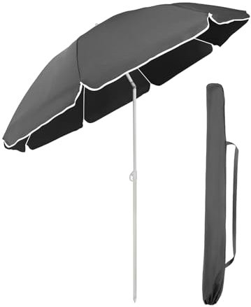 Sekey® 1.8m Beach Umbrella with Cover, Portable Tilting Garden Parasol Umbrella, Small Parasol for Beach/Pool/Patio, Round Sunscreen UV20+ Dark Gray
