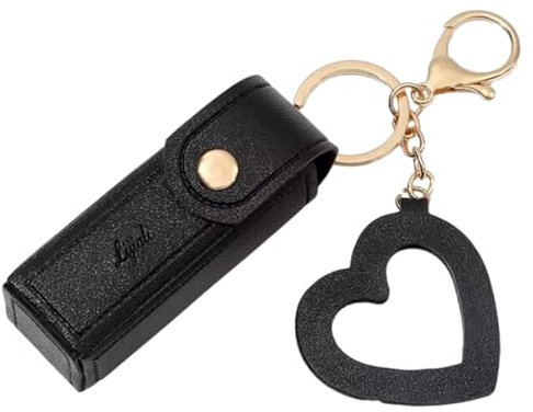 KADSXIYA Leder-Lippenstift-Tasche, Schlüsselanhänger für Damen, tragbar, Lipgloss-Etui für Rucksack, Schwarz, As detailed description