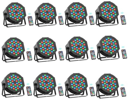 Rtktoup 12PCS 36 LED Par Lichter, RGB Bühnenlichter, DMX Disco Lichter mit Fernbedienung, Effektstrahler mit klangaktivierter Steuerung, für Bar Hochzeiten Geburtstagsfeiern Halloween Weihnachten
