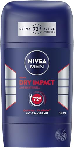 NIVEA MEN Dry Impact Deo Stick, Deostick mit 72h Antitranspirant-Schutz und 2 antibakteriellen Wirkstoffen, pflegendes Deodorant ohne Ethylalkohol (50 ml)