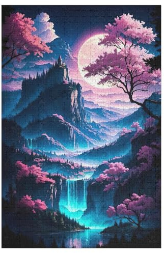 Puzzles Für Erwachsene Kirschbaum, japanische Kunst,1000-teilige Puzzle Für Erwachsene Und Kinder Ab 12 Jahren, Holzpuzzles, 78×53cm
