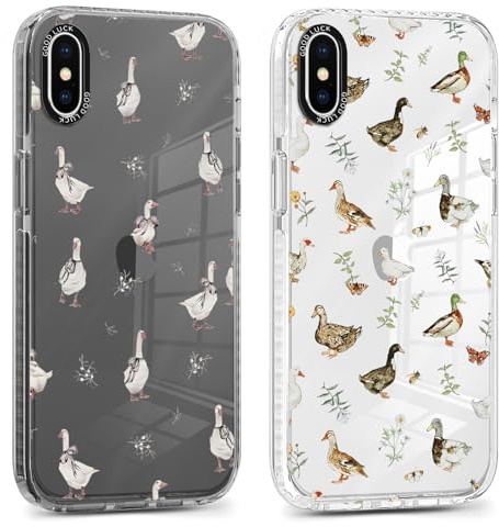 Foonary 2 Pack Transparent Cute Duck Print Phone Case for iPhone X/XS 5.8,Soft Silicone with Design Aesthetics Clear Pattern Cases,Shockproof Bumper Protector Cover,Girls Women for iPhone X