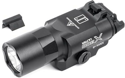 GLECTICAL X300U-B Linterna Táctica de Aluminio 600 Lumen, 2 Modos de Iluminación: Constante e Instantánea, Linterna Táctica Compacta para Riel Picatinny y Ranura GLOCK, Negro