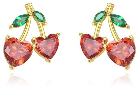DAYLINLOVE Kirsche Stecker Ohrringe für Frauen 925 Sterling Silber Fruchtohrringe Kirsch Kristall Ohrringe Kirsch Schmuck Geschenke für Liebhaber
