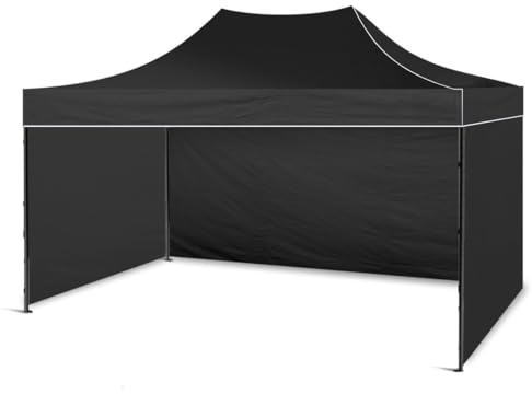 BDW - Pavillon 3 x 4,5 x 2,2 m - Partyzelt Schwarz, Faltpavillon, Gartenpavillon, Gartenzelt Wasserdicht - Zelt für Partys und Märkte - Schneller Aufbau - für Veranstaltungen, Feiern, Messen
