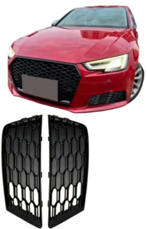 UTSKWD Nebelscheinwerfer-Kühlergrill for die vordere Stoßstange, kompatibel mit Audi A4 B9 2016–2018, Waben-Sechseckgitter, Autozubehör 8WD807681B