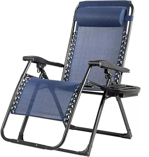 BLOOM BLENDS Zero Gravity Garden Sun Lounger Chair – Folding Recliner with Cup & Phone Holder, Adjustable Headrest Pillow – Outdoor Patio, Beach, Deck, Camping Loungers (1, Navy)