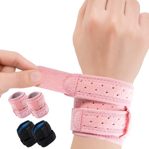 2 Paar Handgelenkbandage Für TFCC, Verstellbare Handgelenkstütze Sport, Handgelenk Bandagen Gym Damen Und Herren, Wrist Wrap Zur Linderung Von Sehnenscheidenentzündung Und Schmerzen(schwarz und rosa)