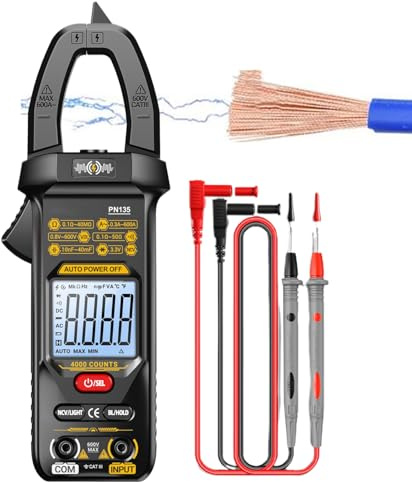 BommFu Clamp On Multimeter,4000 Counts Contactless DC Tester | Auto-Ranging Digital Display Clamp Meter for Current Voltage Electrical Automotive Workshop Industrial Garage Home Electrician