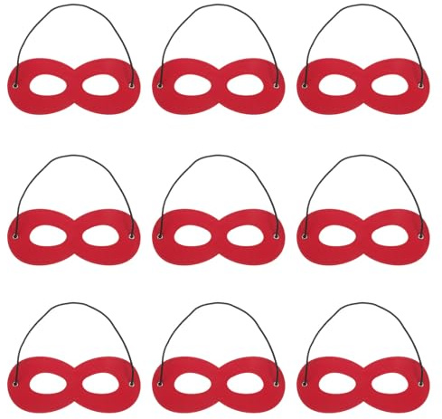 PHENOFICE 10 Stück Superhelden Augenmasken aus Weichem Filz für Elastisch Rot Kostümzubehör für Kinderpartys Cosplay und Verkleidungen