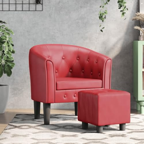 Mimdixy Fauteuil de salon, chaise de sol, fauteuil club avec repose-pieds en cuir synthétique bordeaux