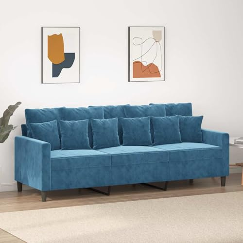 Yisssmeng Dreisitzer Sofa Blau Samt 198 x 77 x 80 cm Modernes Polster-Couch mit Metallgestell Komfortable Sitzbank für Wohnzimmer Küche und Büro