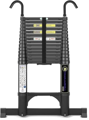 Chanjarhill Alu Teleskopleiter Ausziehbare Leiter 5,1 Meter Schwarz