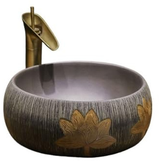 Lavabo de baño Lavabo sobre encimera Vintage, lavabo cuadrado cepillado, redondo, lavabos de baño cerámica arte chino encimera