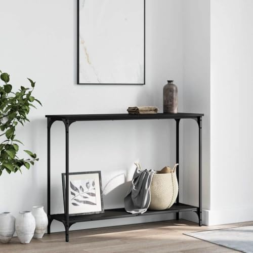 Augerqir Table console noire en bois et métal 101 x 30,5 x 75 cm avec espace de rangement et pieds réglables pour couloir, salon, chambre à coucher, table de rangement, stable, peu encombrante