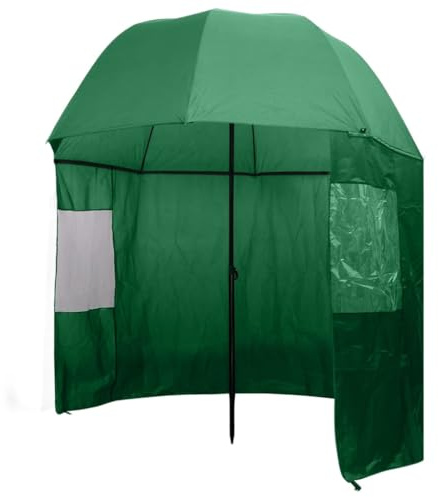 Coespram Angelschirm Grün 300x240 cm Schirmzelt für Angler Windschutz Angelzelt mit 5 Seitenwänden und Fenstern Stabiler Angelschirm Brolly für Outdoor und Camping