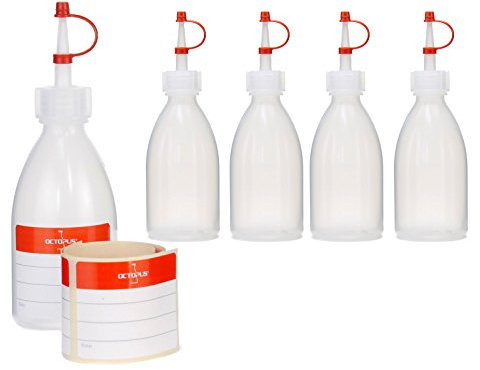 Octopus 5 x 100 ml Squeeze Bottles, Spray Bottles Made of LDPE With Drip Cap, Garnish Bottle for Kitchen, Hobby or Laboratory