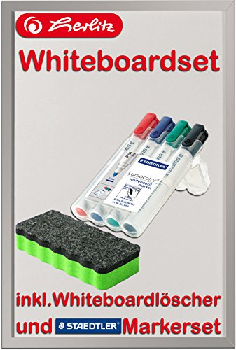 Herlitz 10524627 Whiteboard und Magnettafel, 40 x 60 cm/Kombi-Set (inkl. 4 Marker + Löscher grün)