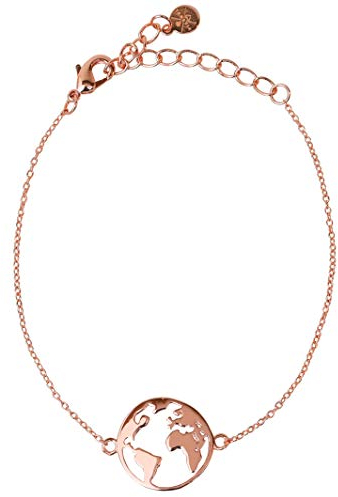 VIASOUL® Armband Weltkarte I Weltkugel für Damen I Mit 585er Gold überzogen I Die Original Welt Kette (Rose)