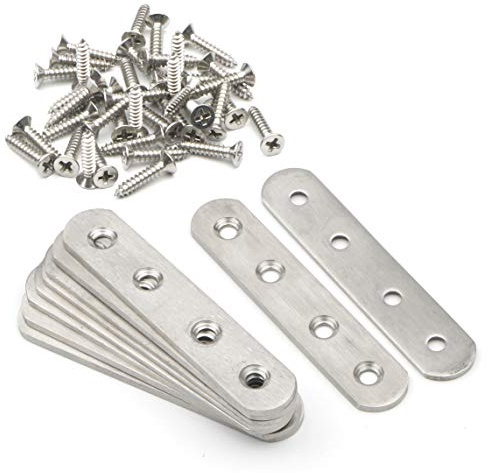Pxyelec 10Pcs 3.8 Stainless Steel Mending Plates 4-Hole for Wood Repair | Flat Metal Design with Screws Included, Heavy Duty, Ideal for Furniture, Fence and Cabinet Repair