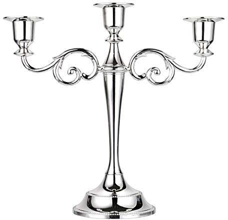 SUMNACON Metal Candelabra 3 arms Candle Holders Stand For Wedding Dinning Party (Silver)