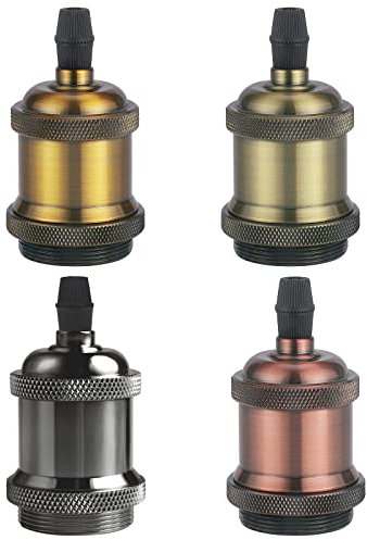 DiCUNO E27 vintage solid Lampenfassung, Aluminium & Keramik Lampenhalter, E27 Sockel für Glühbirne, Antiker-Look für Wand-, Tisch- & Deckenleuchte, DIY Zubehör, Multicolor, 4er Pack