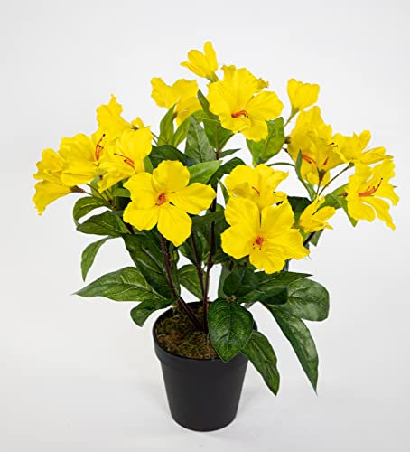 Seidenblumen Roß Hibiskus 40cm gelb im Topf ZF künstliche Pflanzen künstlicher Eibisch Kunstblumen Kunstpflanzen