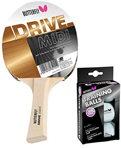 Butterfly Tischtennis Hobby Set | Tischtennisschläger Midi + 6 Tischtennisbälle Training weiß | Tischtennisschlägerset | kleinere Schläger speziell für Kinder