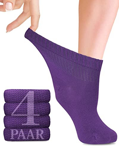 Fiera Besa Diabetiker Socken Damen mit Lycra, 4 Paar, Knöchelhoch Bambus-Viskose Socken, Superweiche, Dünne und ohne Naht Bambus-Viskose socken für den Alltag, 35-38 und 39-42 (39-42, Violett)