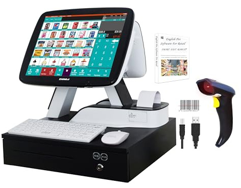 (Ship from USA) POS Cash Register 15'' Touch Screen Windows PC with Built-in 2 1/4'' Thermal Receipt Printer for Retail Businesses SET02