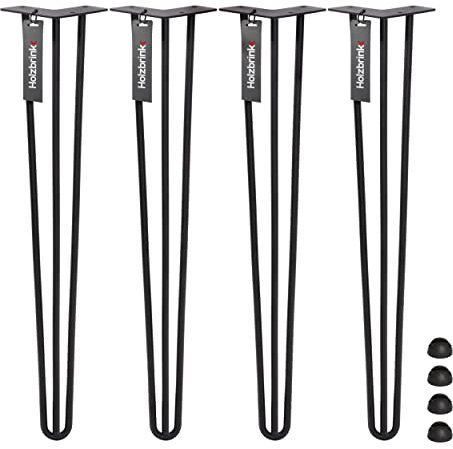 HOLZBRINK 4X Pied de Table en Acier Hairpin, Triple Barre, Pied de Meuble Épingle, Hauteur : 100 cm, Couleur : Noir Foncé, HLT-13A-100-9005