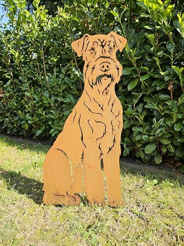 Airedale Terrier Metallfigur Rostfigur Rost Deko Höhe ca. 80 cm Gartenstecker Hundefigur