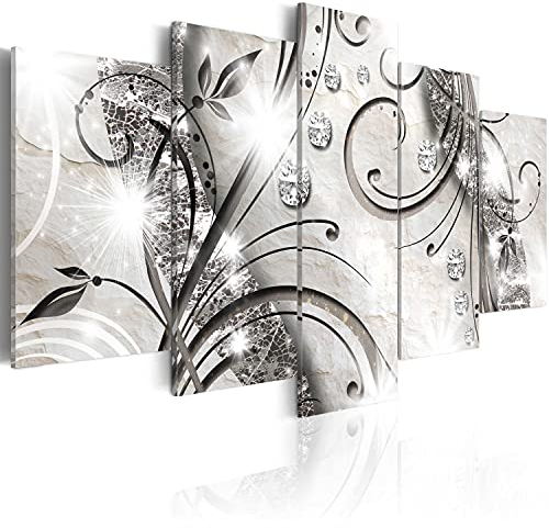B&D XXL Acrylglasbild Abstrakt 100x50 cm 5 Teilig Wandbild auf Acryl Glasbilder Kunstdruck Moderne Acrylglas Platte Wanddekoration Geschenke Heimdekoration Glasbild Brillante Ornament schwarz Silber