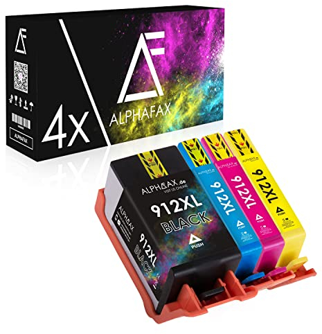 Alphafax 4 Patronen kompatibel für HP 912XL für OfficeJet 8010 Pro 8010 Series 8012e 8013 8014 8015 8017 8020 Series 8023 [MIT CHIP]