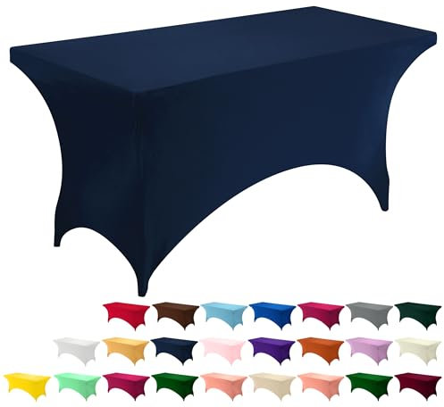 Utopia Kitchen Spandex Table Cloth 1 Pack [6FT, Navy Blue] Tight, Fitted, Washable and Wrinkle Resistant Stretch Rectangular Patio Table Cover for Event, Wedding, Banquet & Parties [183Lx76Wx76H] cm