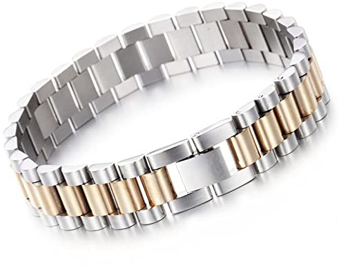 AMDXD Herren Personalisiert Armband aus Edelstahl, Uhrarmband Form Armbänder für Männer Hochwertig und Handgearbeitet, Länge 22cm, Silber Gold