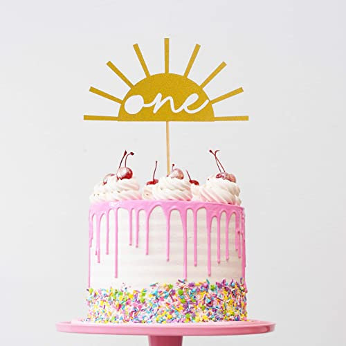 Gold 1st Birthday Cake Topper - Gold Glitter Baby Birthday ONE Cake Topper, Birthday Cake Smash Decoration, Party Cake Decoration Supplies First Anniversary Photo Props (1st birthday cake topper-B2)