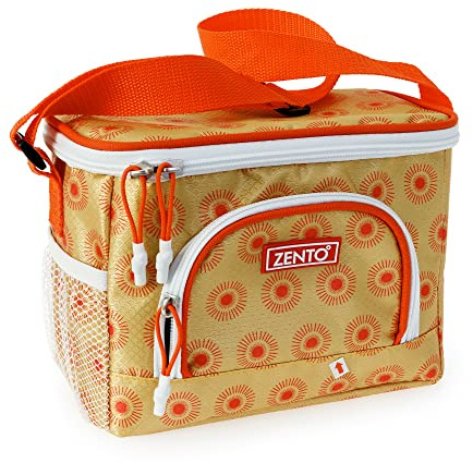 Zento Sunburst Cool Bag|3.5L capacity|5hrs| Holds Up To 6 Cans| Sunburst Design, Insulated Lining & Ripstop Fabric Keeps Your Snacks Fresh-Travel/Camping/Picnic | Yellow