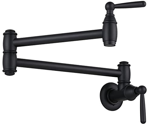 Black Pot Filler, ARCORA Modern Pot Filler Faucet Wall Mount 2 Handle with Double Joint Swing Arms Brass Stove Faucet