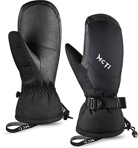 Kineed Ski Fäustlinge Winter Daunenhandschuhe Fausthandschuhe Skihandschuhe Schnee Wasserdicht Touchscreen für Damen Frauen Schwarz