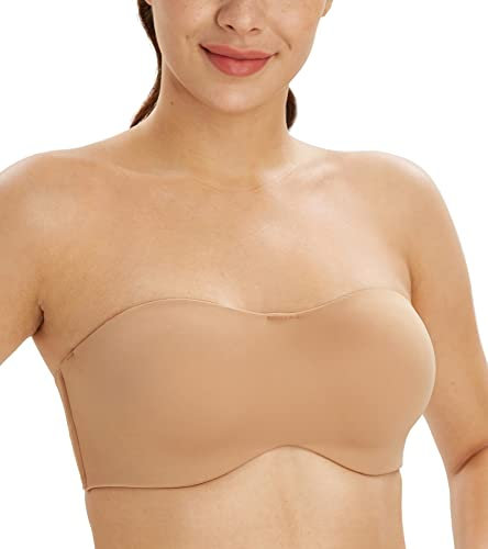 Lemorosy Women's Multiway Strapless Bra Plus Size Unpadded Unlined Minimizer Seamless Bandeau(Walnut,38DD)
