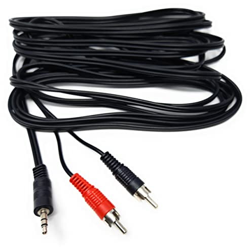 DRUT 5m 3.5mm to Twin RCA Stereo Aux Phono Audio Cable Mini Jack Lead Cord Y Splitter Headphone Cord RCA Y Splitter Adapter 16.5ft Black Nickel Connectors