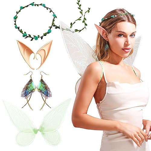 JeVenis Ailes de fée pour Filles Ailes de Papillon pour Princesse Ailes de Costume pour Halloween Decoration Anniversaire Fee (Vert)