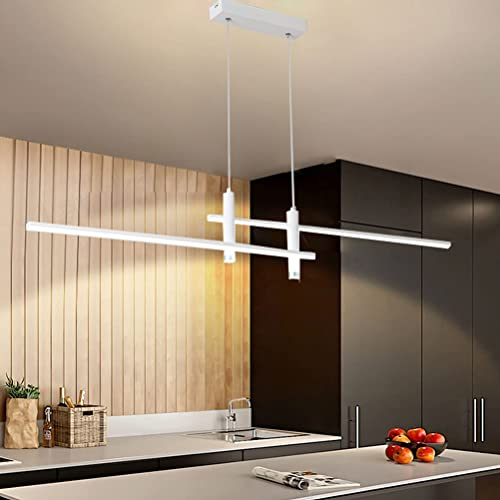 Lanekd LED Pendelleuchte Dimmbar Esstisch Esszimmer Hängelampe Moderne Küche Hängeleuchtelampen Höhenverstellbar mit Fernbedienung Wohnzimmer Hängend Kronleuchter Lampe Büro Hotel (Weiß,L90cm)