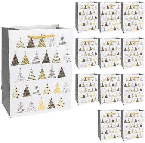 Idena 30341-12 - Geschenktüten Edeltannen, 12 Stück, 18 x 23 x 10 cm, Papiertüten, Geschenktaschen, Weihnachtstüten