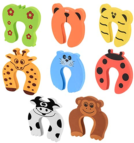 Safety Door Stoppers, 8 Pcs Door Finger Pinch Guards, Cartoon Animal Baby Proof Foam Safety Door Guards, Door Slam Stopper for Baby Child Pet Finger Protection, Prevent Finger Pinch Injuries