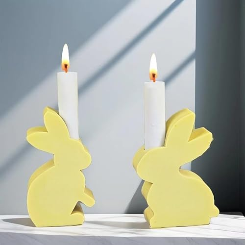 2PCS Silikonform Ostern, Gießformen für Kerzenhalter und Hasen, Kaninchen Giessform für Osterdeko