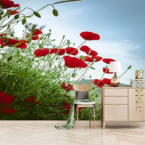Tapete Rot Mohn Wandaufkleber 3D Tapete TV Wandbild Tapete Wohnzimmer die fototapete 3d Vlies wandbild Schlafzimmer-200cm×140cm