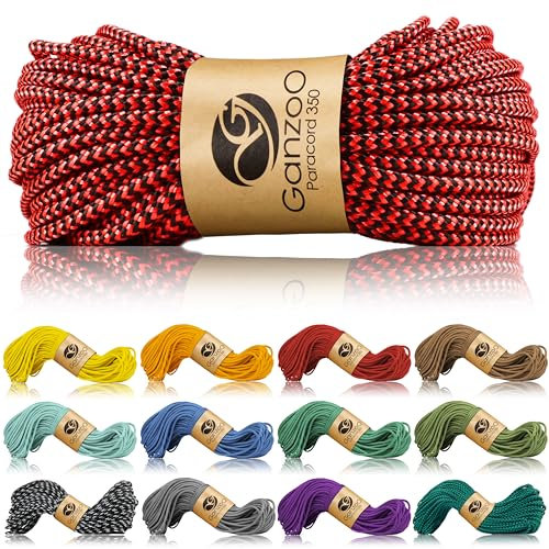 Ganzoo Paracord 350 Seil, Nylon Polyester, 2,5mm, Typ 1, 30m, Outdoor Schnur, Allzweckseil, Takelung für Armband, Hundehalsband, Hundeleine Knüpfen, Camping Survival, rot schwarz